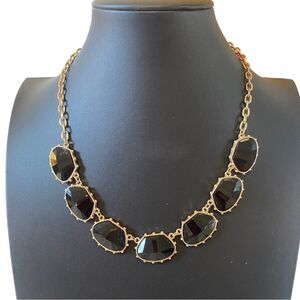 Very Cool Looking Gold Tone & Black Faceted Stone Statement Necklace.